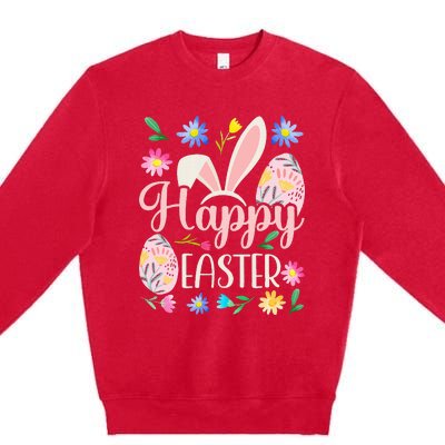 Happy Easter Sayings Egg Bunny Premium Crewneck Sweatshirt