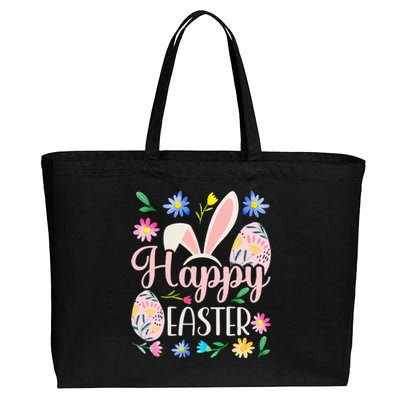 Happy Easter Sayings Egg Bunny Cotton Canvas Jumbo Tote