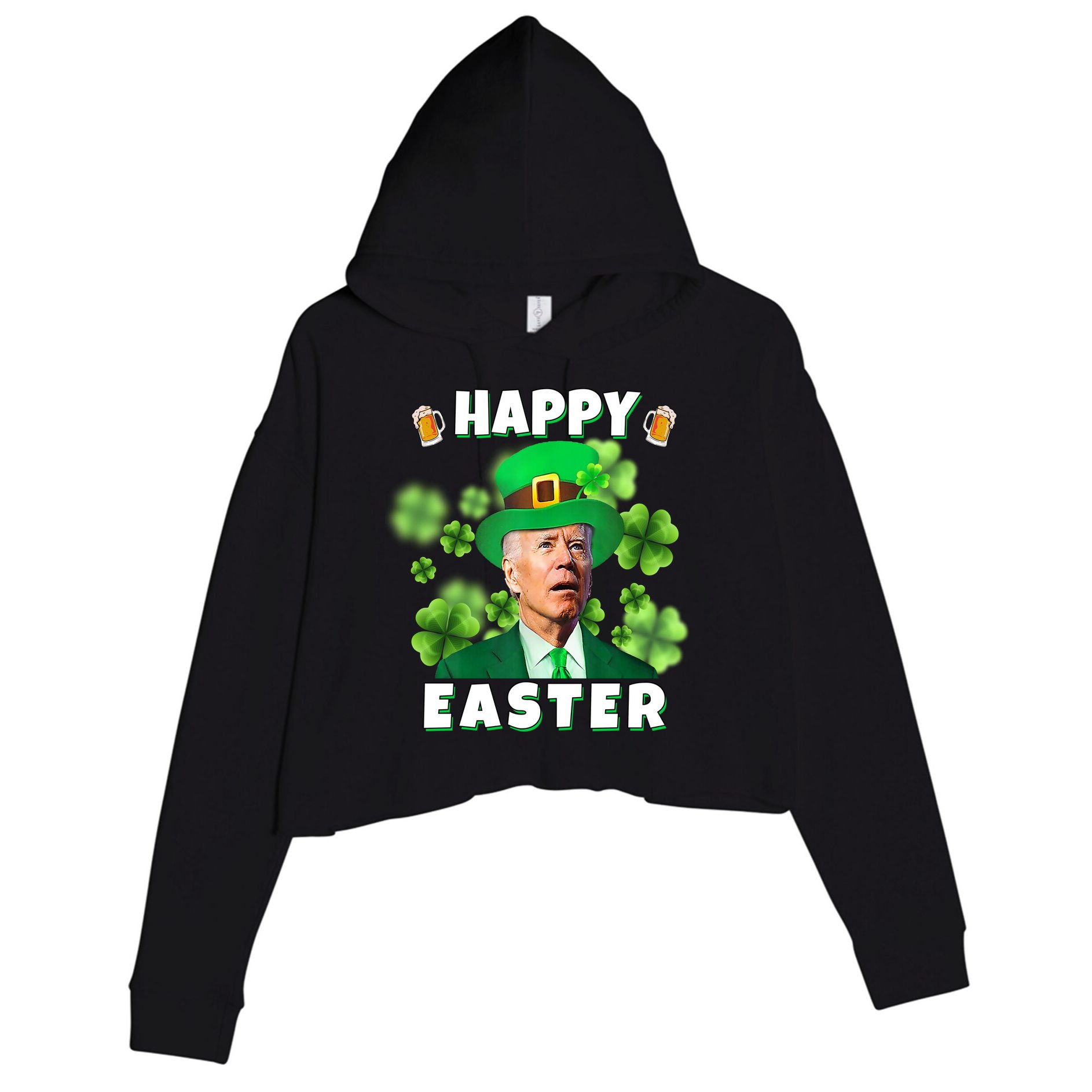 Happy Easter St Patrick's Day Confused Joe Biden Funny Crop Fleece Hoodie