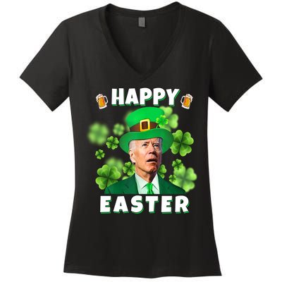 Happy Easter St Patrick's Day Confused Joe Biden Funny Women's V-Neck T-Shirt