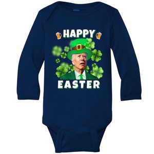 Happy Easter St Patrick's Day Confused Joe Biden Funny Baby Long Sleeve Bodysuit