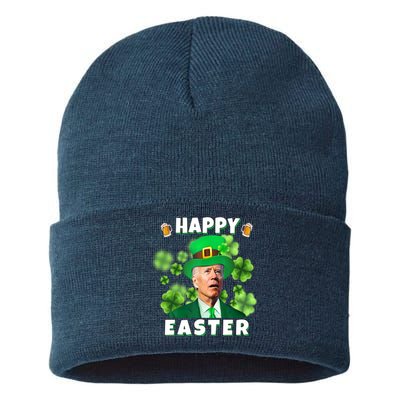 Happy Easter St Patrick's Day Confused Joe Biden Funny Sustainable Knit Beanie