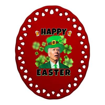 Happy Easter St Patrick's Day Confused Joe Biden Funny Ceramic Oval Ornament