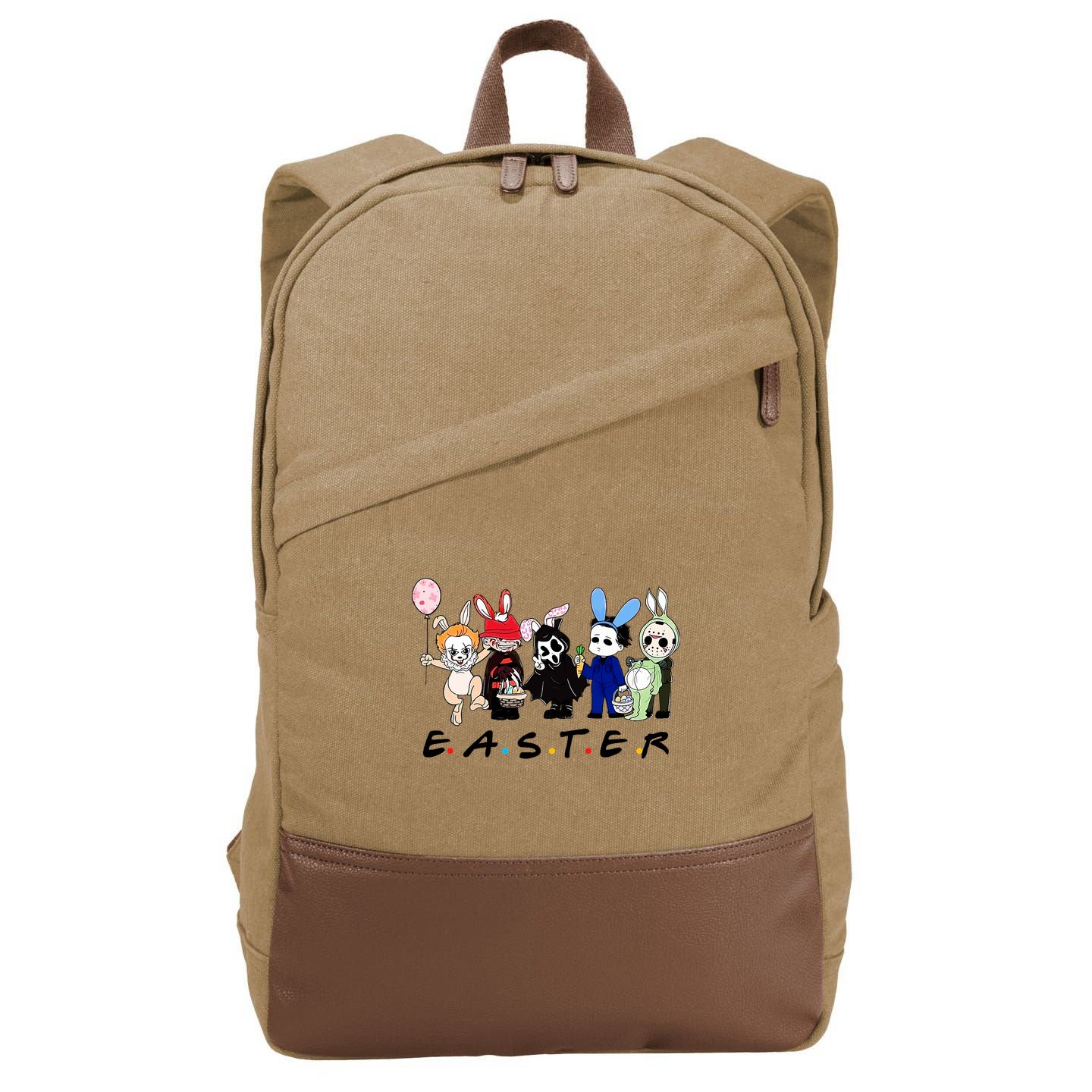 Happy Easter Scary Horror Easter Movie Bunny Hunting Eggs Cotton Canvas Backpack
