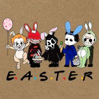 Happy Easter Scary Horror Easter Movie Bunny Hunting Eggs Cotton Canvas Backpack