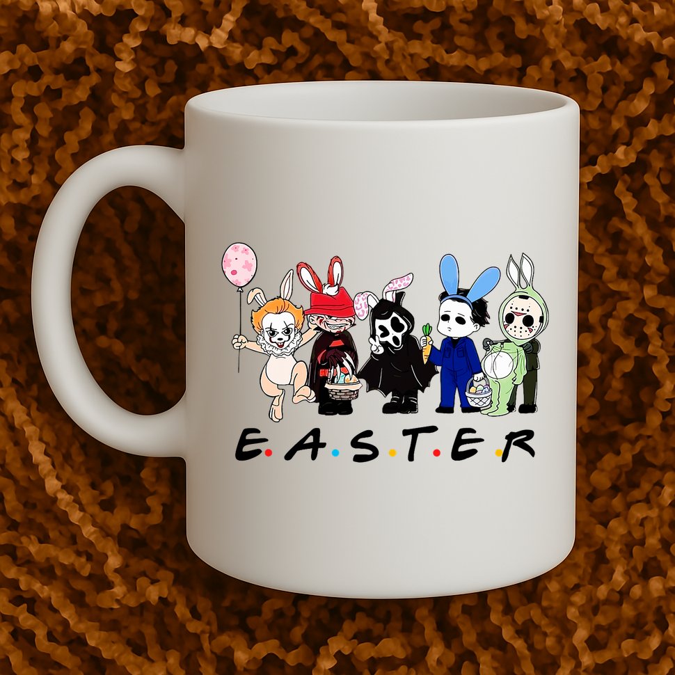 Happy Easter Scary Horror Easter Movie Bunny Hunting Eggs Mug