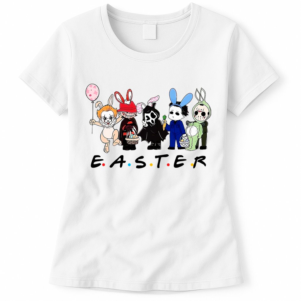 Happy Easter Scary Horror Easter Movie Bunny Hunting Eggs Womens T-Shirt