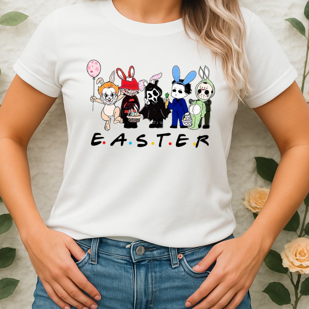 Happy Easter Scary Horror Easter Movie Bunny Hunting Eggs Womens T-Shirt