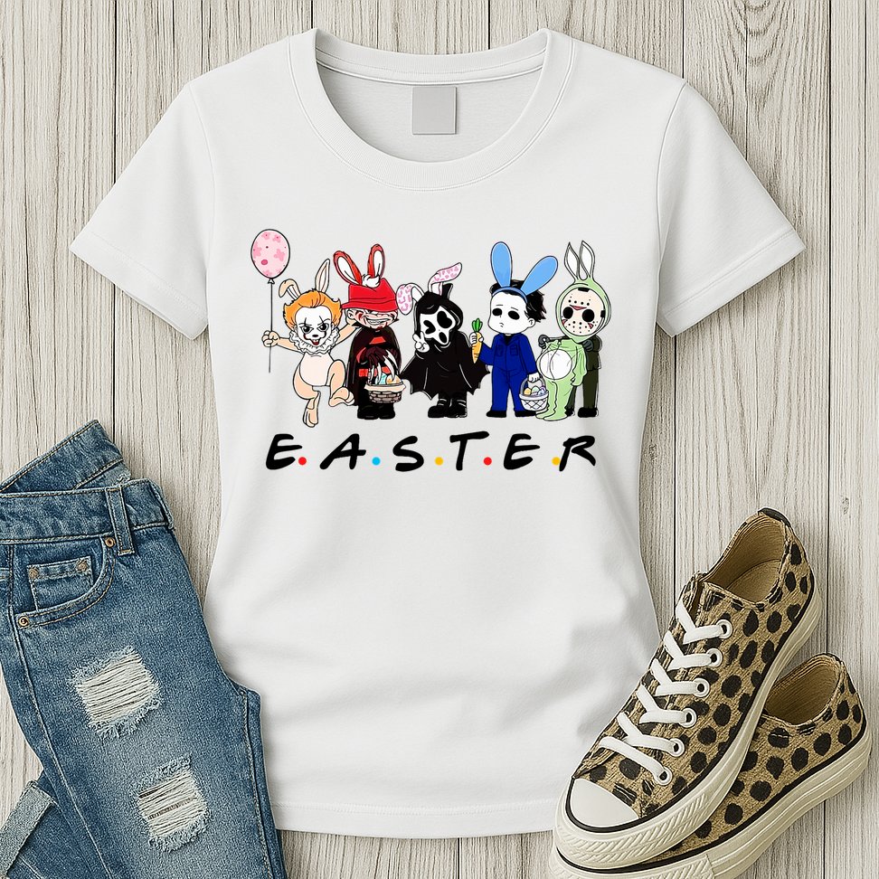 Happy Easter Scary Horror Easter Movie Bunny Hunting Eggs Womens T-Shirt