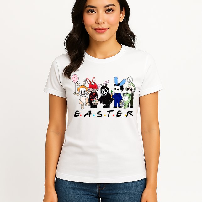 Happy Easter Scary Horror Easter Movie Bunny Hunting Eggs Womens T-Shirt