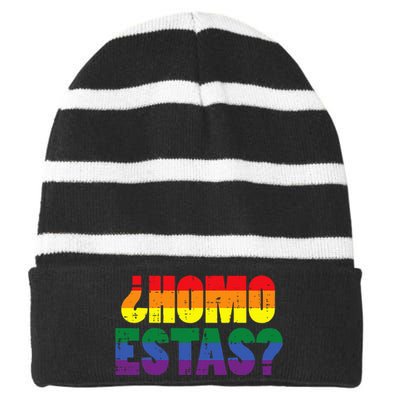 Homo Estas Spanish Mexican Funny Pride Ally Month Striped Beanie with Solid Band