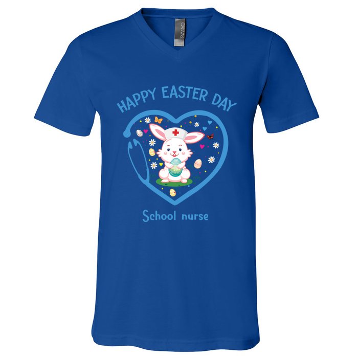 Happy Easter School Nurse Funny Gift Cute Nurse Easter Day Gift V-Neck T-Shirt