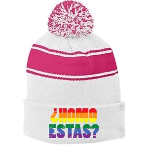 Homo Estas Spanish Mexican Funny Pride Ally Month Stripe Pom Pom Beanie