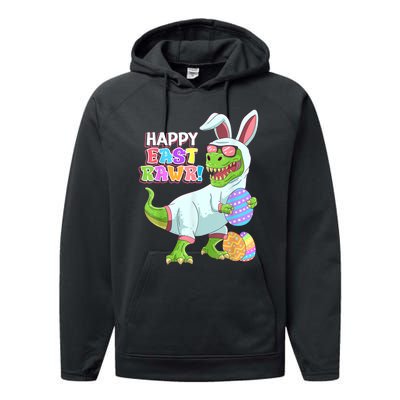 Happy Eastrawr T Rex Easter Bunny Dinosaur Eggs Boys Kids Performance Fleece Hoodie