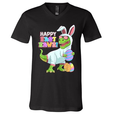 Happy Eastrawr T Rex Easter Bunny Dinosaur Eggs Boys Kids V-Neck T-Shirt