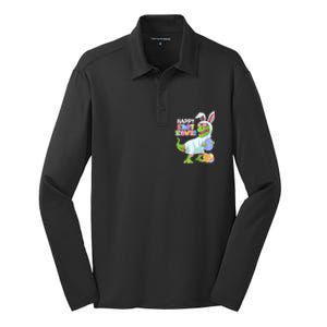 Happy Eastrawr T Rex Easter Bunny Dinosaur Eggs Boys Kids Silk Touch Performance Long Sleeve Polo