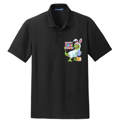 Happy Eastrawr T Rex Easter Bunny Dinosaur Eggs Boys Kids Dry Zone Grid Polo