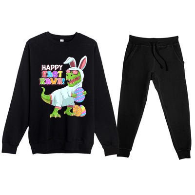 Happy Eastrawr T Rex Easter Bunny Dinosaur Eggs Boys Kids Premium Crewneck Sweatsuit Set