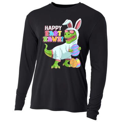 Happy Eastrawr T Rex Easter Bunny Dinosaur Eggs Boys Kids Cooling Performance Long Sleeve Crew