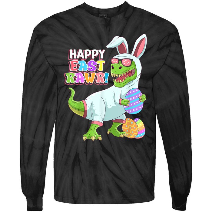 Happy Eastrawr T Rex Easter Bunny Dinosaur Eggs Boys Kids Tie-Dye Long Sleeve Shirt