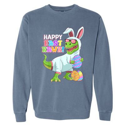 Happy Eastrawr T Rex Easter Bunny Dinosaur Eggs Boys Kids Garment-Dyed Sweatshirt