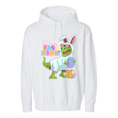 Happy Eastrawr T Rex Easter Bunny Dinosaur Eggs Boys Kids Garment-Dyed Fleece Hoodie