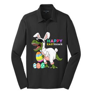 Happy Eastrawr T Rex Easter Bunny Dinosaur Eggs Silk Touch Performance Long Sleeve Polo