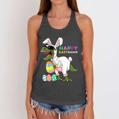 Happy Eastrawr T Rex Easter Bunny Dinosaur Eggs Women's Knotted Racerback Tank