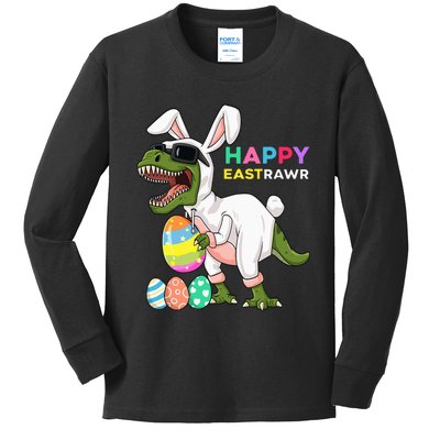 Happy Eastrawr T Rex Easter Bunny Dinosaur Eggs Kids Long Sleeve Shirt