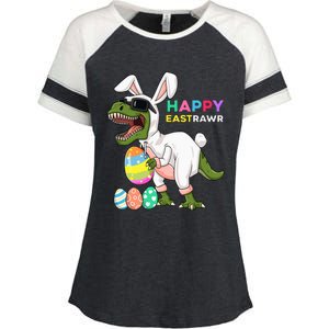 Happy Eastrawr T Rex Easter Bunny Dinosaur Eggs Enza Ladies Jersey Colorblock Tee