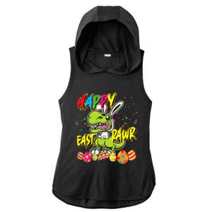 Happy Eastrawr TRex Easter Dinosaur Egg Bunny Dino Ladies PosiCharge Tri-Blend Wicking Draft Hoodie Tank