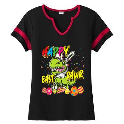 Happy Eastrawr TRex Easter Dinosaur Egg Bunny Dino Ladies Halftime Notch Neck Tee