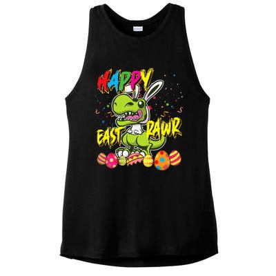 Happy Eastrawr TRex Easter Dinosaur Egg Bunny Dino Ladies PosiCharge Tri-Blend Wicking Tank