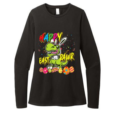 Happy Eastrawr TRex Easter Dinosaur Egg Bunny Dino Womens CVC Long Sleeve Shirt