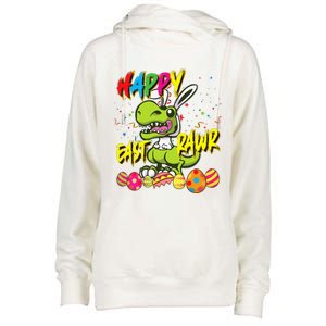 Happy Eastrawr TRex Easter Dinosaur Egg Bunny Dino Womens Funnel Neck Pullover Hood