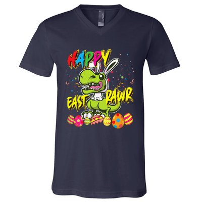 Happy Eastrawr TRex Easter Dinosaur Egg Bunny Dino V-Neck T-Shirt