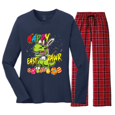 Happy Eastrawr TRex Easter Dinosaur Egg Bunny Dino Women's Long Sleeve Flannel Pajama Set 