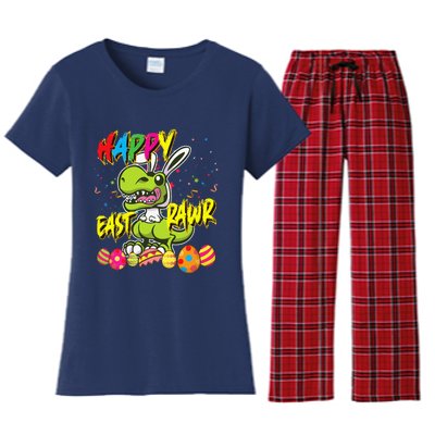 Happy Eastrawr TRex Easter Dinosaur Egg Bunny Dino Women's Flannel Pajama Set