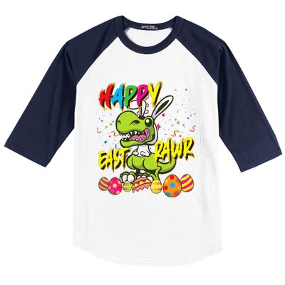 Happy Eastrawr TRex Easter Dinosaur Egg Bunny Dino Baseball Sleeve Shirt