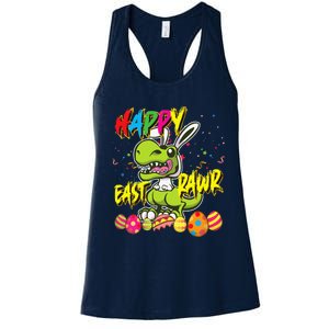 Happy Eastrawr TRex Easter Dinosaur Egg Bunny Dino Women's Racerback Tank