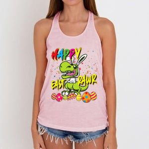 Happy Eastrawr TRex Easter Dinosaur Egg Bunny Dino Women's Knotted Racerback Tank