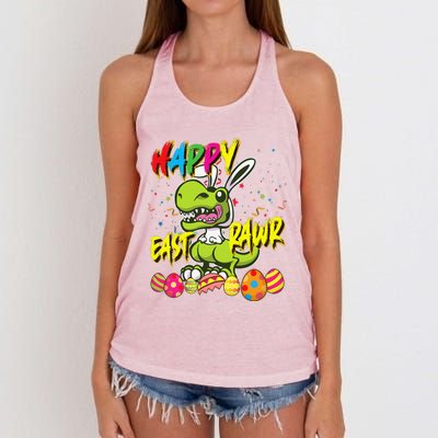 Happy Eastrawr TRex Easter Dinosaur Egg Bunny Dino Women's Knotted Racerback Tank