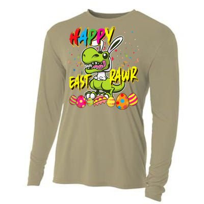 Happy Eastrawr TRex Easter Dinosaur Egg Bunny Dino Cooling Performance Long Sleeve Crew