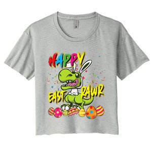 Happy Eastrawr TRex Easter Dinosaur Egg Bunny Dino Women's Crop Top Tee