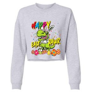 Happy Eastrawr TRex Easter Dinosaur Egg Bunny Dino Cropped Pullover Crew