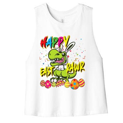 Happy Eastrawr TRex Easter Dinosaur Egg Bunny Dino Women's Racerback Cropped Tank