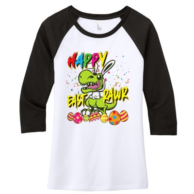 Happy Eastrawr TRex Easter Dinosaur Egg Bunny Dino Women's Tri-Blend 3/4-Sleeve Raglan Shirt