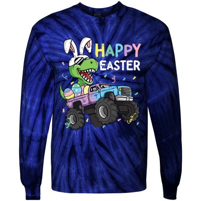 Happy Easter Trex Bunny Monster Truck Rabbit Ears Tie-Dye Long Sleeve Shirt