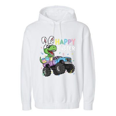 Happy Easter Trex Bunny Monster Truck Rabbit Ears Garment-Dyed Fleece Hoodie