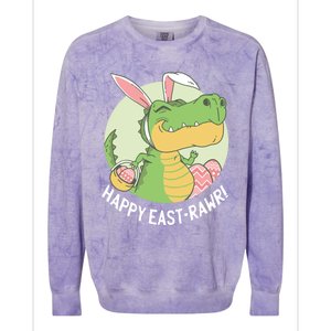 Happy Eastrawr T Rex Dinosaur Bunny Ears Easter Eggs Cool Gift Colorblast Crewneck Sweatshirt